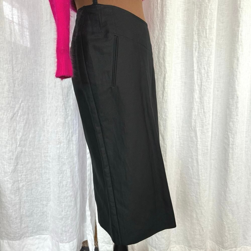 Yves Saint Laurent Rive Gauche Black Cotton Ramie Midi Pencil Skirt M FR 40‎ YSL